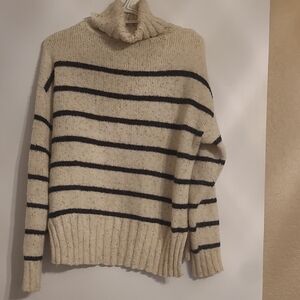 Striped Cream and Black Women's Turtleneck